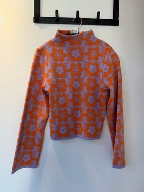 ASOS retro look 60s orange purple floral sweater jumper